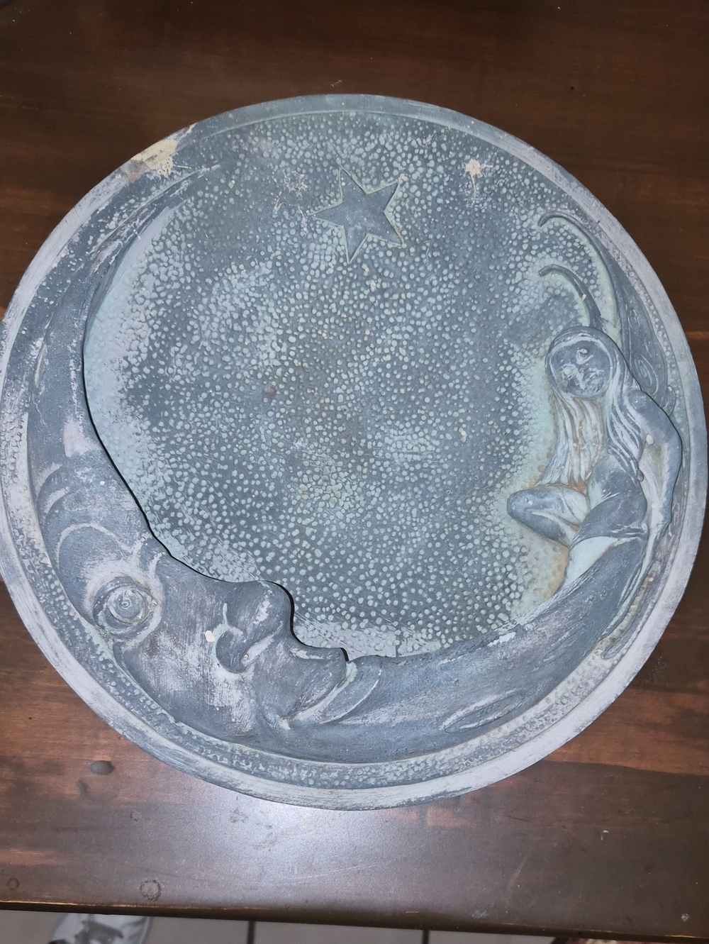 Goose Creek Decorative Moon and Fairy Wall Plaque - Distressed Blue-Green Patina